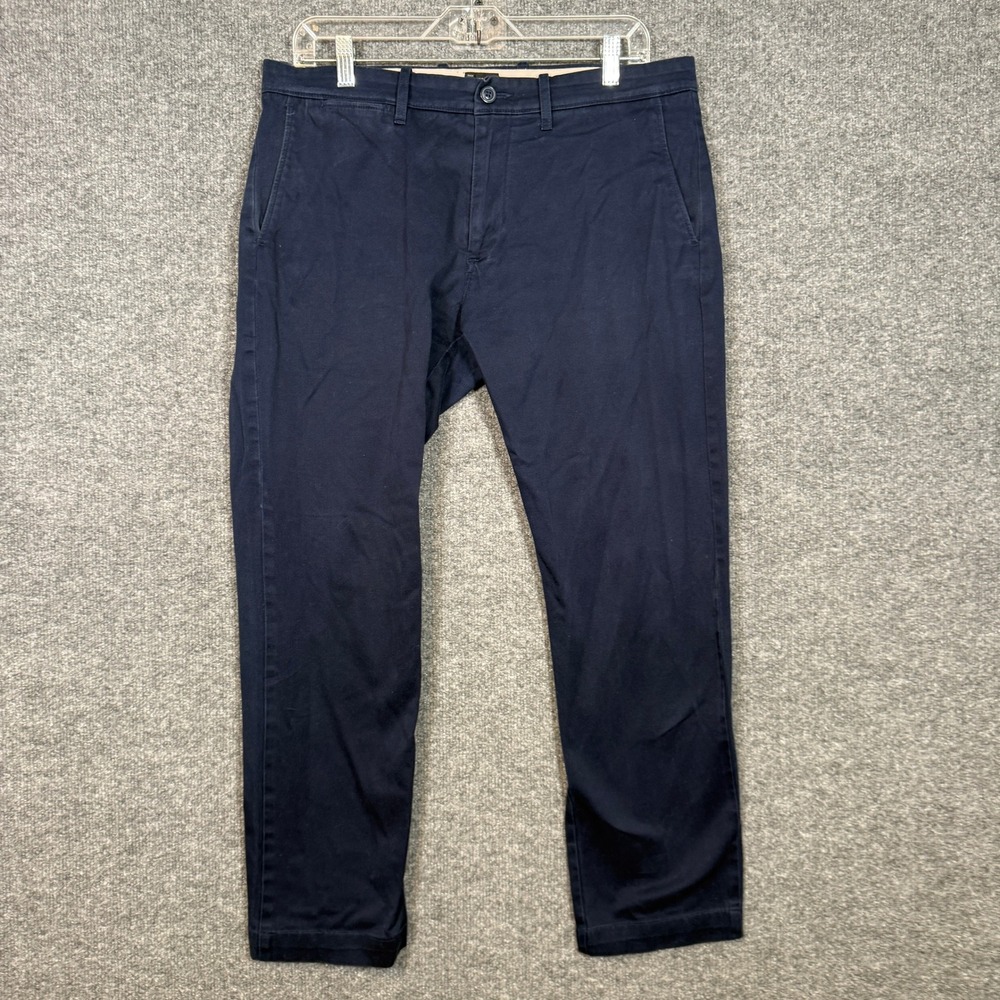J Crew Stretch Chino Pants Mens 33x28 Navy Blue Stretch Flat Front Cotton Casual